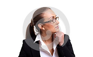 Profile of pensive businesswoman in glasses