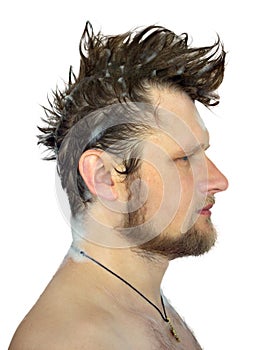 Profile picture of a man with wet hair mohawk sty