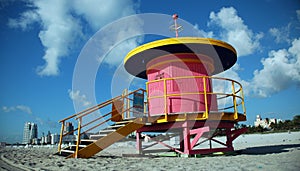 Profile of Pink Lifeguard Tower in South Beach