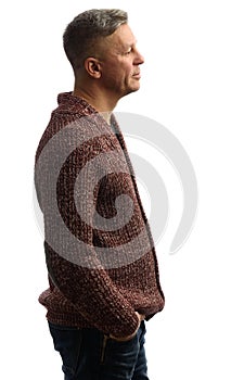 Profile portrait of Smiling mid age man isolated