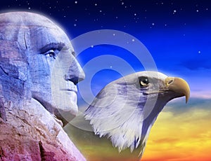 Profile of President George Washington and American eagle