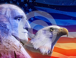 Profile of President George Washington, the American flag and American eagle