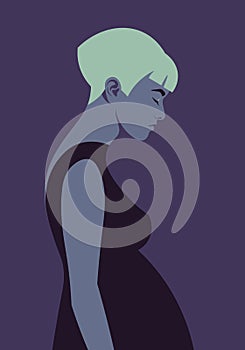 Profile of a sad pregnant woman on a dark background