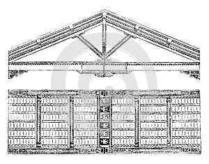 Profile of San Miniato al Monte, view from beneath of the Rafters, vintage engraving