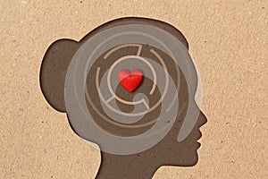 Profile silhouette of woman with labyrinth and heart - Concept of love and female psychology