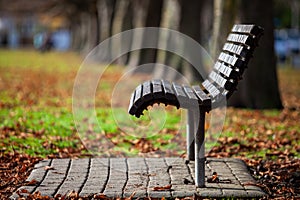 Profile of a single wooden bench seat.  Shallow DOF