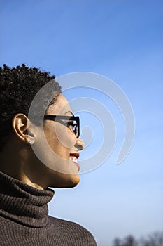 Profile of Smiling Young Black Woman
