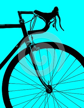 Profile of a sports vintage road bike isolated on a blue background