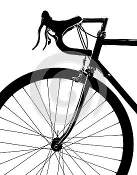 Profile of a sports vintage road bike isolated on white background