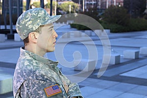 Profile view of an American soldier