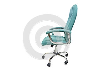 Profile view of office chair from green cloth. Isolated