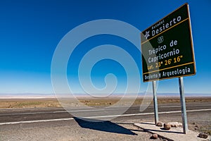 Tropic of Capricorn sign and text space in the sky, Atacama Desert, Chile - South America