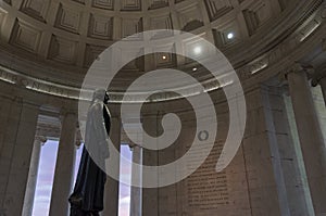 A profile view of the statue of Thomas Jefferson