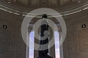 A profile view of the statue of Thomas Jefferson