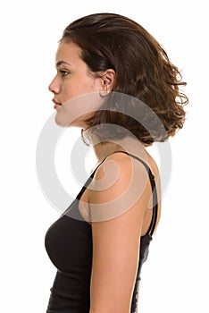 Profile view of young beautiful Caucasian teenage girl