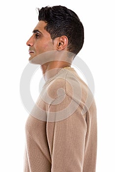 Profile view of young muscular Persian man