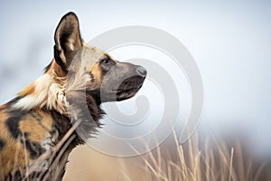 profile of wild dog leader, vigilant and focused