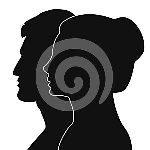 Profile of a woman with a silhouette of a man. Vector illustration. Ð¡oncept of gender relations. Silhouette of face.