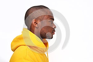 Profile of young african american man in hoodie