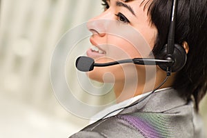 Profile of Young Mixed Race Woman with Headset