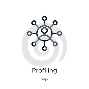 Profiling icon. Thin linear profiling outline icon isolated on white background from gdpr collection. Line vector profiling sign,