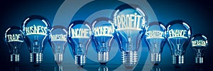 Profit, business, finance concept - shining light bulbs - 3D illustration