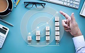 Profit or business Income growing up concepts with graph.dollar money exchange.budget in 4 quarter. investment succes