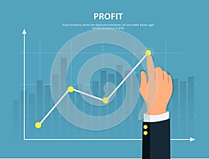 Profit. Businessman manages graph of financial growth .