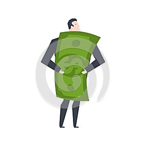 Profit Businessman and money. Boss hugs dollar. office life vector illustration