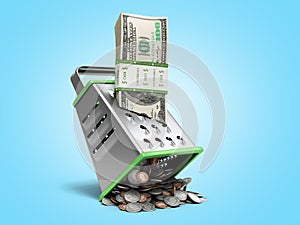 Profit distribution concept a pack of dollar bills is rubbed into coins 3d render on blue gradient