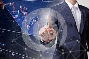 Profit graph of stock market indicator with hand shake background. Abstract stock data concept. Stock financial statistic graph an