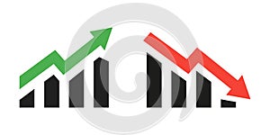 Profit growing green and red arrow icons. Isolated vector icon. Progress bar. Growing graph icons graph sign. Chart increase