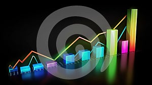 Profit growth chart, stock market statistics, business planning, black background isolate. AI generated