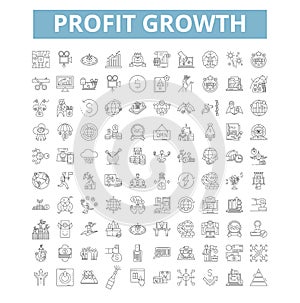 Profit growth icons, line symbols, web signs, vector set, isolated illustration