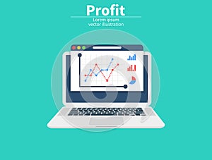 Profit growth on screen, investment concept. Increase in profit. Business chart. Market analytical data. Financial