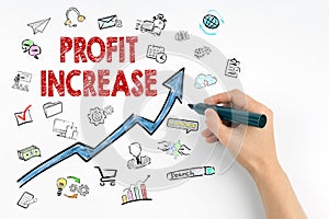 Profit Increase Concept. Hand with marker writing photo