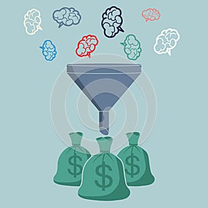 Profit and investment concept. Brains falling into the funnel co