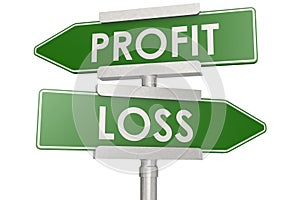 Profit and loss on green road sign