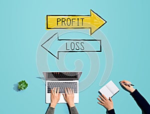 Profit or loss with people working together
