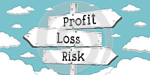 Profit, loss, risk - outline signpost with three arrows