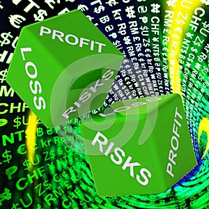 Profit, Loss, Risks Dice Background Shows Risky Investments photo