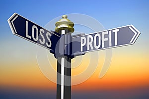 Profit, loss - signpost with two arrows