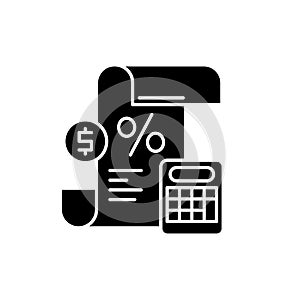 Profit and loss statement black icon, vector sign on isolated background. Profit and loss statement concept symbol