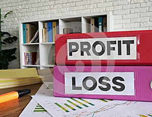 Profit and loss statement is shown using the text on the folders