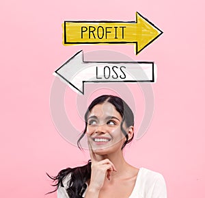 Profit or loss with young woman