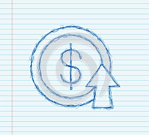 Profit money or budget. Cash and rising graph arrow up, concept of business success. sketch style. Vector illustration