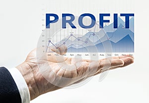 Profit word with business financial growing graph chart