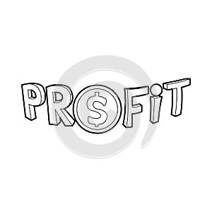 Profit word with a dollar sign icon, outline style