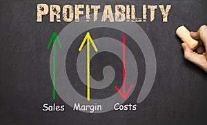 Profitability Business Concept Chalkboard - arrows with text