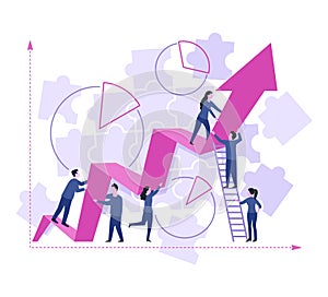 People group inside chart scheme with diagrams